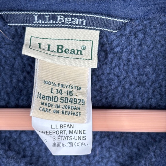 LL Bean Hooded Sweater Fleece Jacket Youth L 14-16 Hoodie Full Zip Pockets Navy - Picture 6 of 10